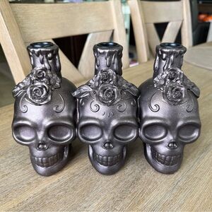 Gothic Skull Candle Holder with Rose Accents